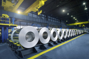Rows of flat steel spools