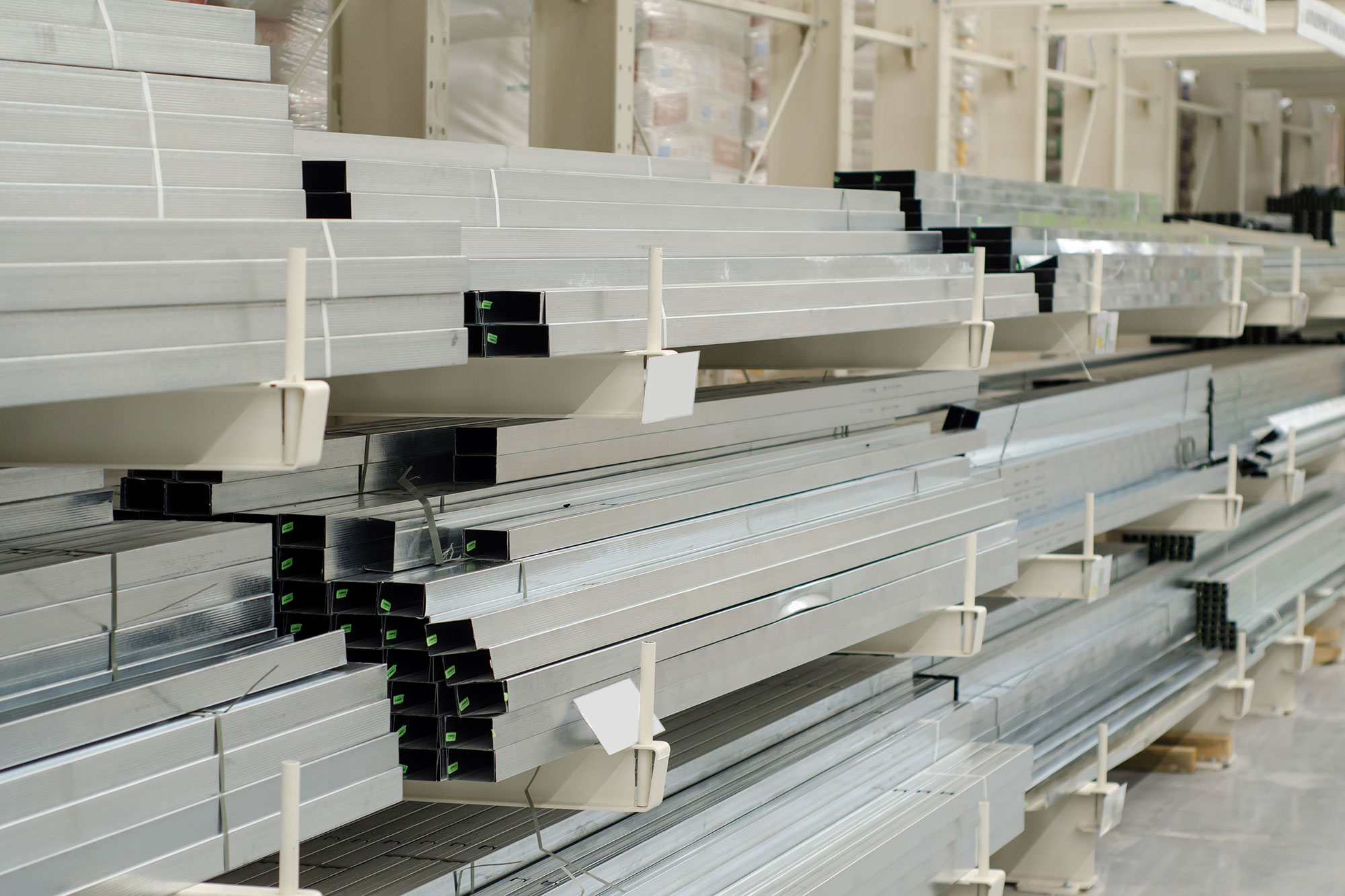 Shelves with steel framing stacked upon each other