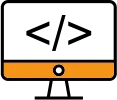 Computer icon with opening tag symbols on the screen